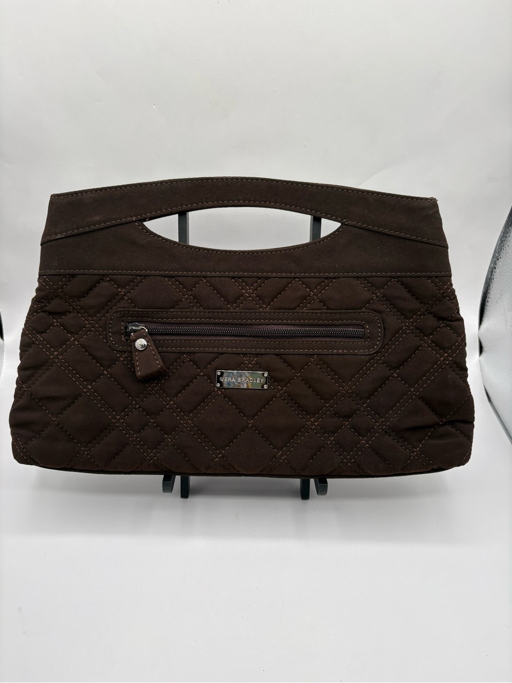 Vera Bradley Clutch Quilted Microfiber Clutch Handbag Espresso Cutout Handle